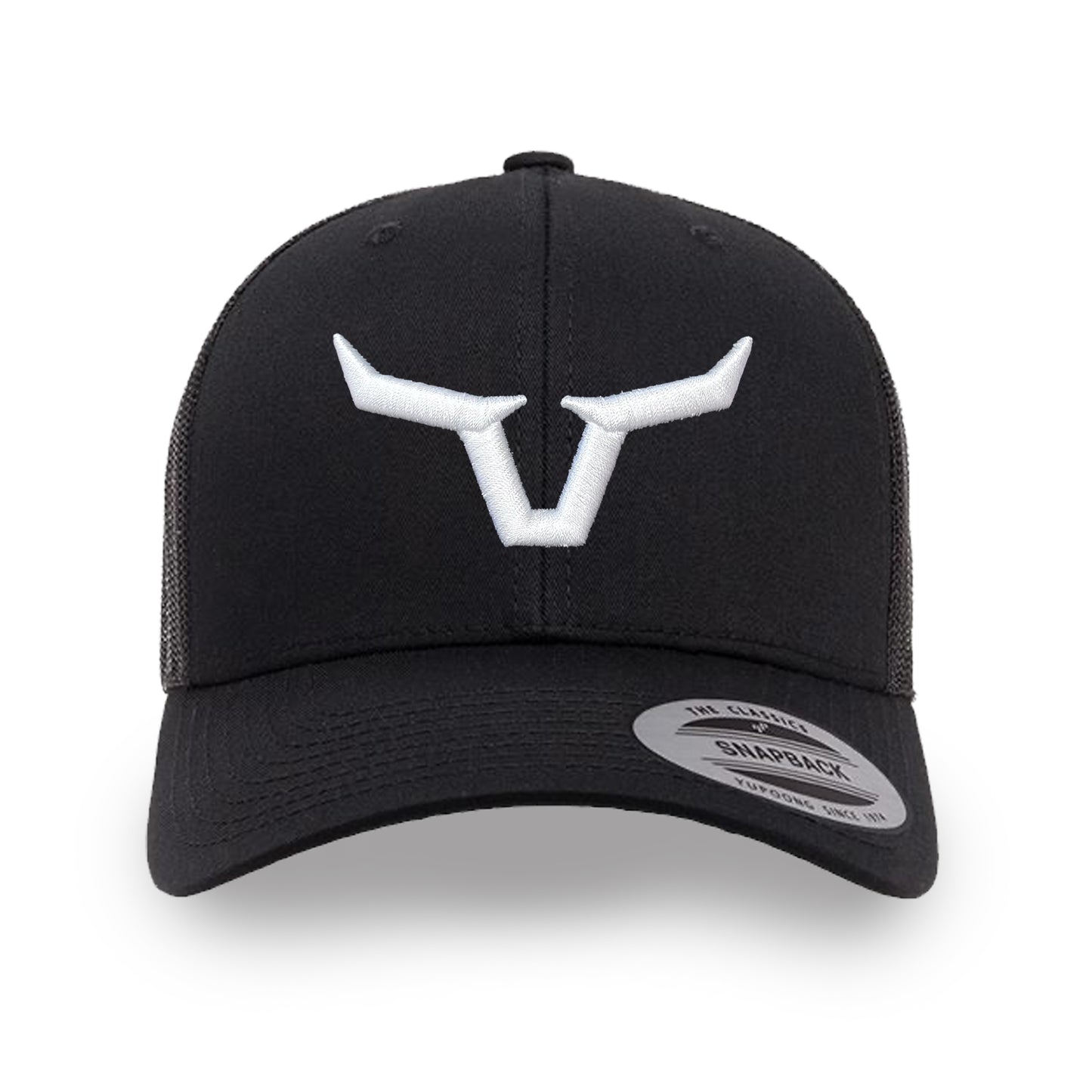 Horns Puff 3-D White on Black Embroidered Hat