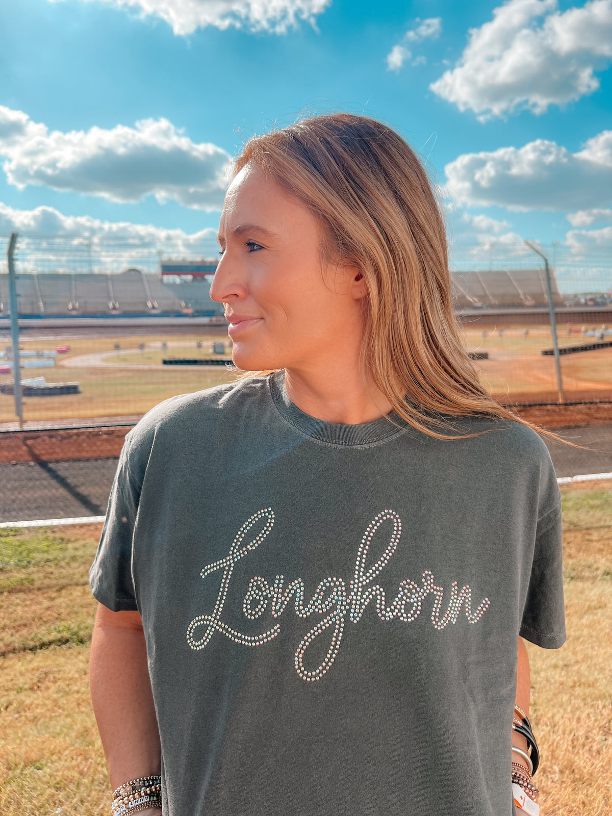 Longhorn Rhinestone Script Tee