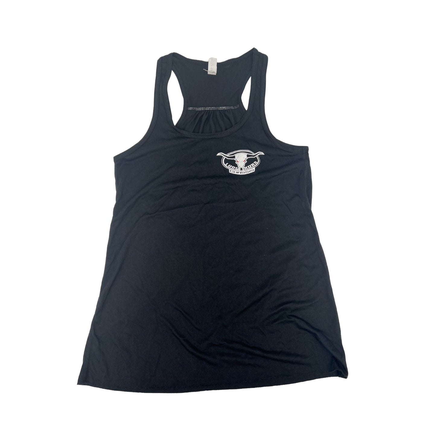 Black tank top with a logo on a white background