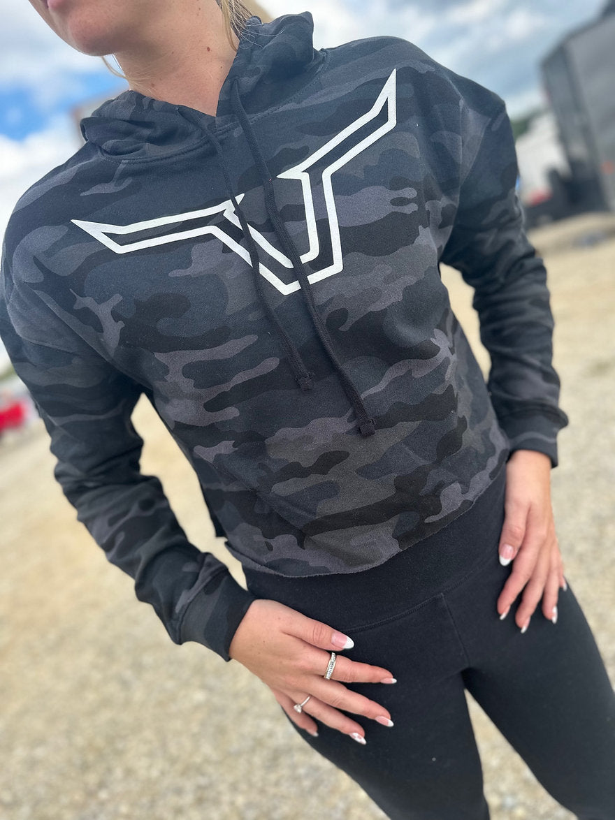 Camo Crop Simple Horns Hoodie