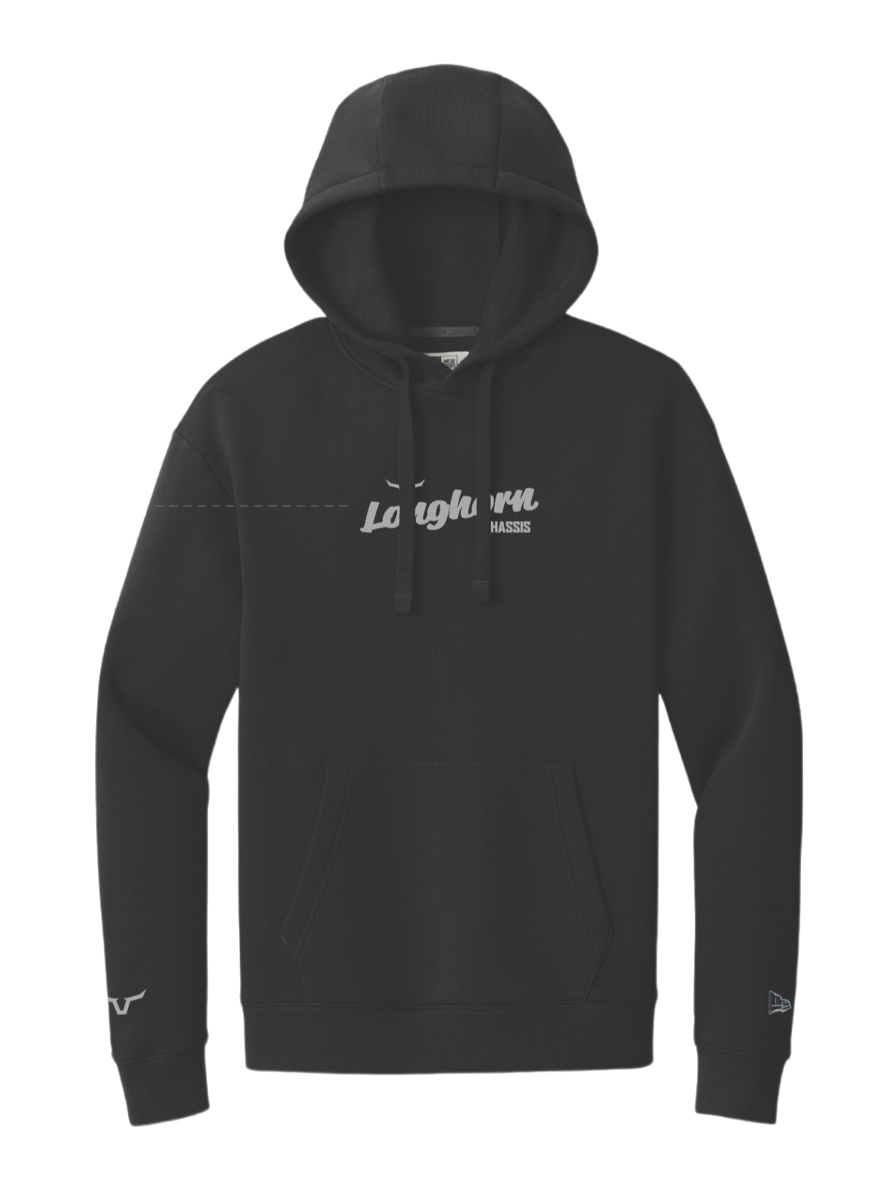 Black hoodie with text on a white background