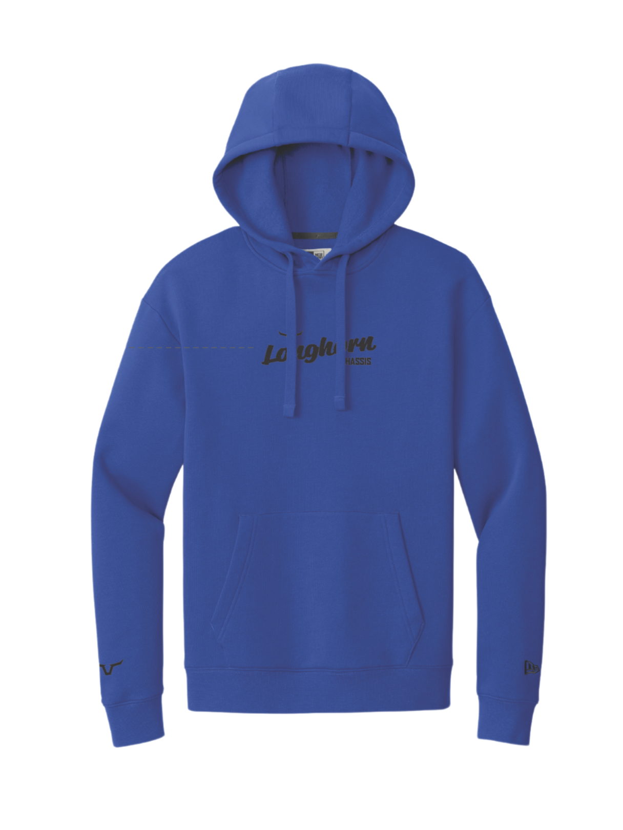 Blue hoodie with text on a white background