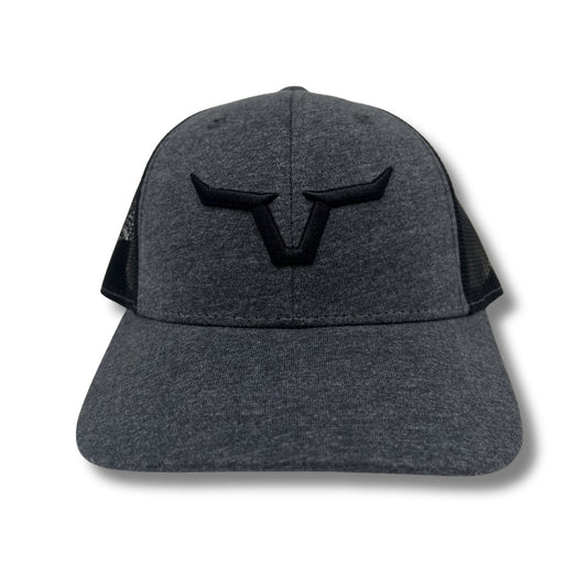 Heather Melange Puff 3-D Black Embroidered Hat