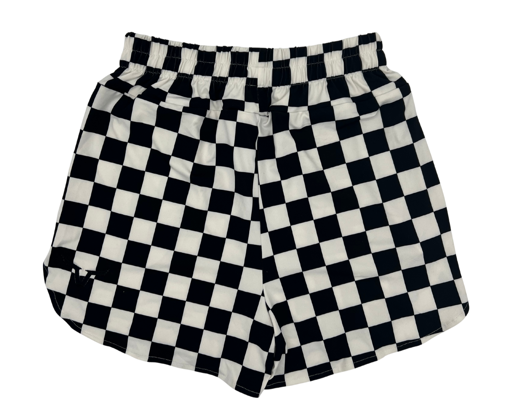 Black and white checkered shorts on a white background