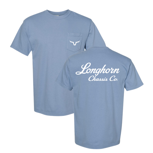 Longhorn Script Pocket Tee in Washed Denim