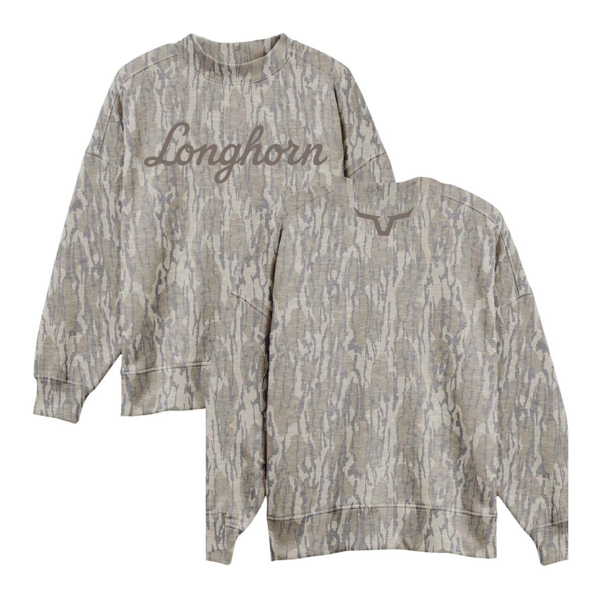 PREORDER Longhorn Bottomland Camo Script Mock Neck