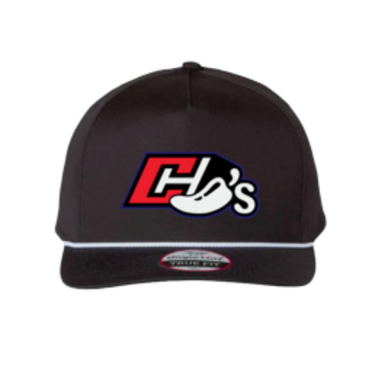 Black cap with a logo on a white background